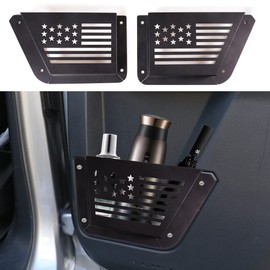 RERPRO Rear Door Storage Pockets for Ford Bronco 4 Door 2021 2022 2023 2024 2025 Accessories Side Door Organizer Box Interior Expansion Accessory, Carbon Steel, 1 Pair with America Flag