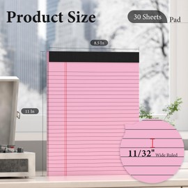 6 Pack Legal Pads 8.5 x 11 Colored Note Pads 8.5 x 11 Pink Notepad Perforated Writing Pads 8.5 x 11 Lined Paper Pads of Paper Wide Ruled 30 Sheets Notebook To Do List for School, Office, Home