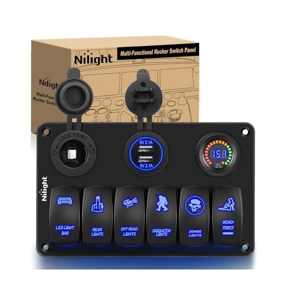Nilight Nilight 6 Gang Rocker Switch Panel Laser Etched Aluminum