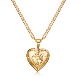 Barzel 18K Gold Plated Heart Locket Necklace with Mariner Chain - Made in Brazil (Heart, 20 Inches)
