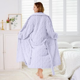 MIZZEO Microfiber Robes for Women-Lilic (L/XL), Cozy Soft Warm Plush Women Robe Plush Long Bathrobe