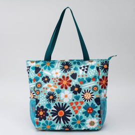 Solance Large Shopping Tote Bag Shoulder Gym Beach Travel Bag with Pockets, Blue Daisy