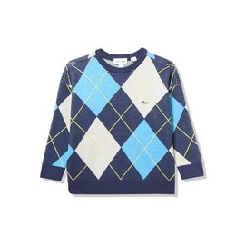 Lacoste Kids Contrast Jacquard Argyle Sweater, Navy Blue/Multico, 4 Years
