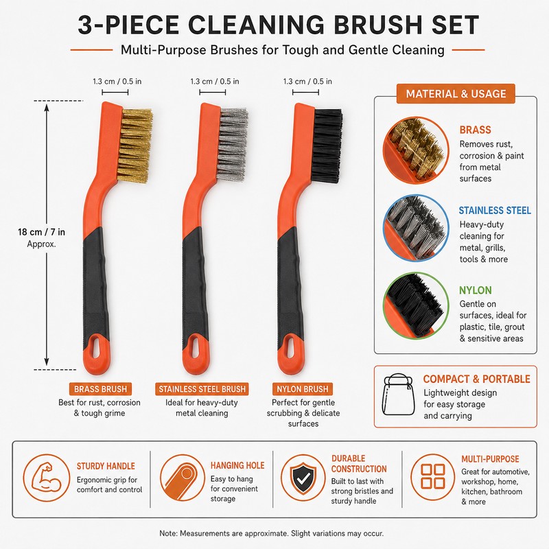 Hard Bristle Cleaning Brush for Rust & Detail Scrubbing –