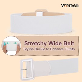 VONMELLI Elastic Wide Women Belts Vinatge Stretchy Belts for Women Fashion Ladies Waist Belt for Dress, White L