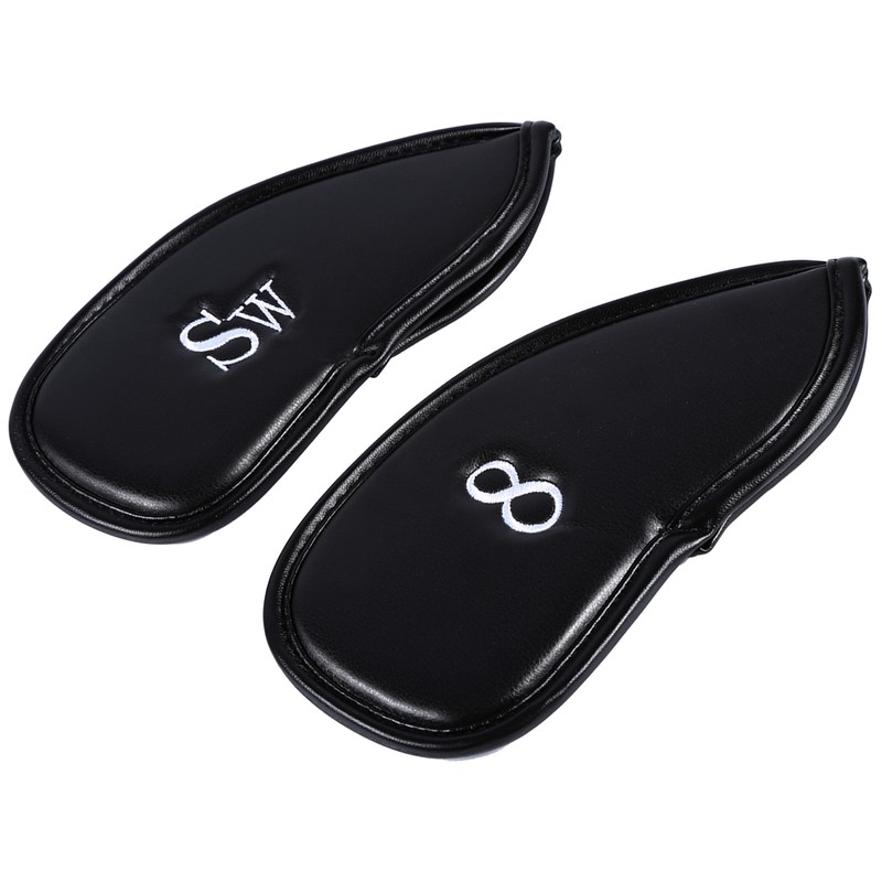 12pcs PU Leather Black Golf Club Head Cover Iron Head