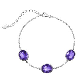 Franki Baker 925 Sterling Silver Dainty Amethyst Crystals Chain Bracelet Length:17cm + 5cm extension