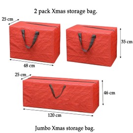 SUL Christmas tree storage bag 3pc Xmas Storage Bags Heavy Duty Tearproof Bags with Zip Carry Handles Waterproof Christmas Storage Decorations Bag Tree Christmas Accessories (Red)