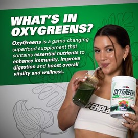 EHP Labs OxyGreens Super Greens - Superalimento en polvo de espirulina y clorella, jugo verde en polvo y suplementos de verduras con fibra prebitica, 