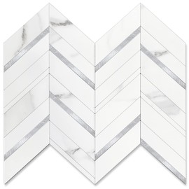 STICKGOO 10-Sheet Herringbone Tile Peel and Stick Backsplash, White Marble PVC Mixed Metal Stick on Backsplash, Self Adhesive Wall Tile for Kitchen and Bathroom