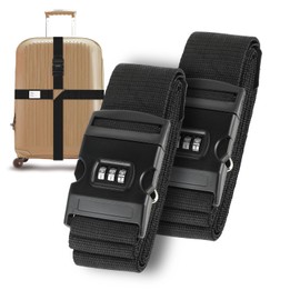 Pack of 2 Suitcase Straps - Adjustable Suitcase Straps with Name Plate - Suitcase Strap with Combination Lock - Suitable for Travel Suitcases up to 34 Inches - Black
