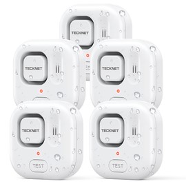 TECKNET Water Leak Detectors for Home, 120dB Water Sensor Alarm Leak Detector, IP66 Waterproof, Water Leak Detectors for Bathroom, Sink, Laundry, Window, Basements, Kitchens(5 Pack, Battery Included)