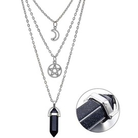 TYXHXTF 3 Pieces Hexagonal Crystal Pendant with Chains, Y2k Accessories, Goth Witch Necklace, Hexagon Pendant Necklaces, Colourful Healing Crystals Chakra, Goth Witch Necklace