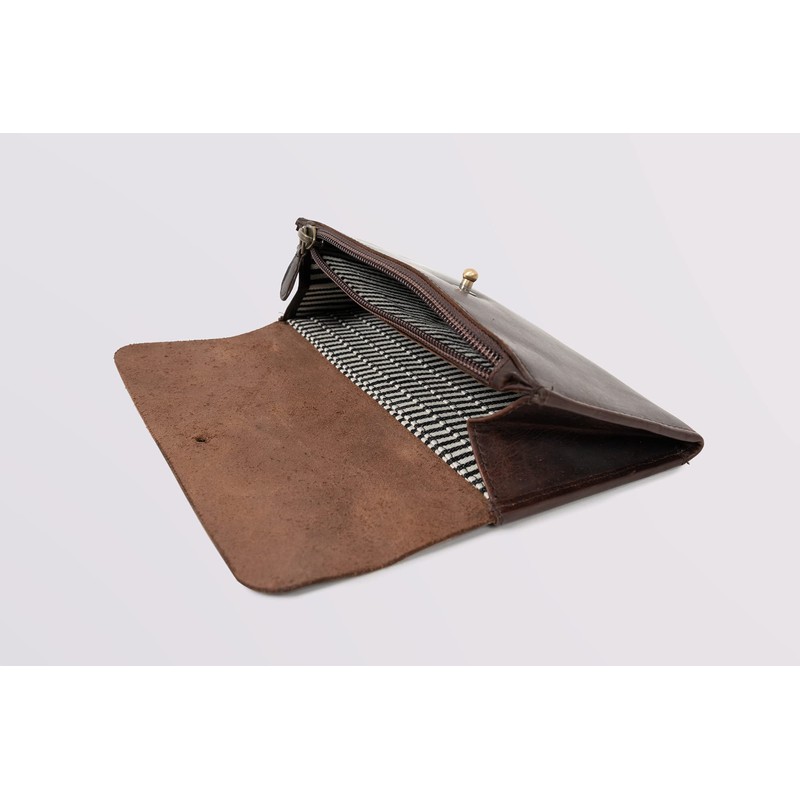Holzrichter Berlin Women's Wallet (M) Elegant Button Leather Purse Brown