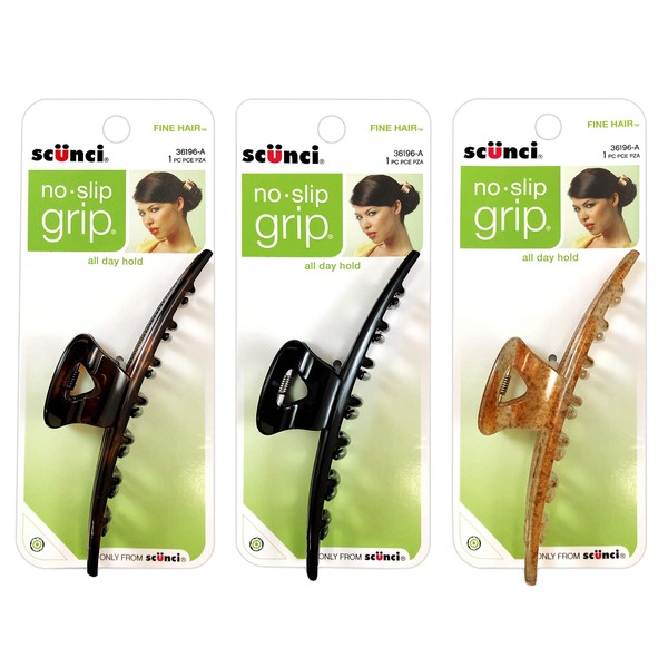 Scunci No-Slip Grip for Fine Hair Jaw Clip, Assorted Colors (3-Pack)