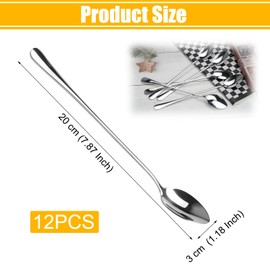 Pack of 12 Long Spoons, Latte Macchiato, 20 cm Cocktail Spoon, Long, Ice Cream Spoon, Long Handled Spoon, Long Drink Spoon, Stainless Steel for Iced Coffee, Ice Cream Cups, Milkshake Desserts,