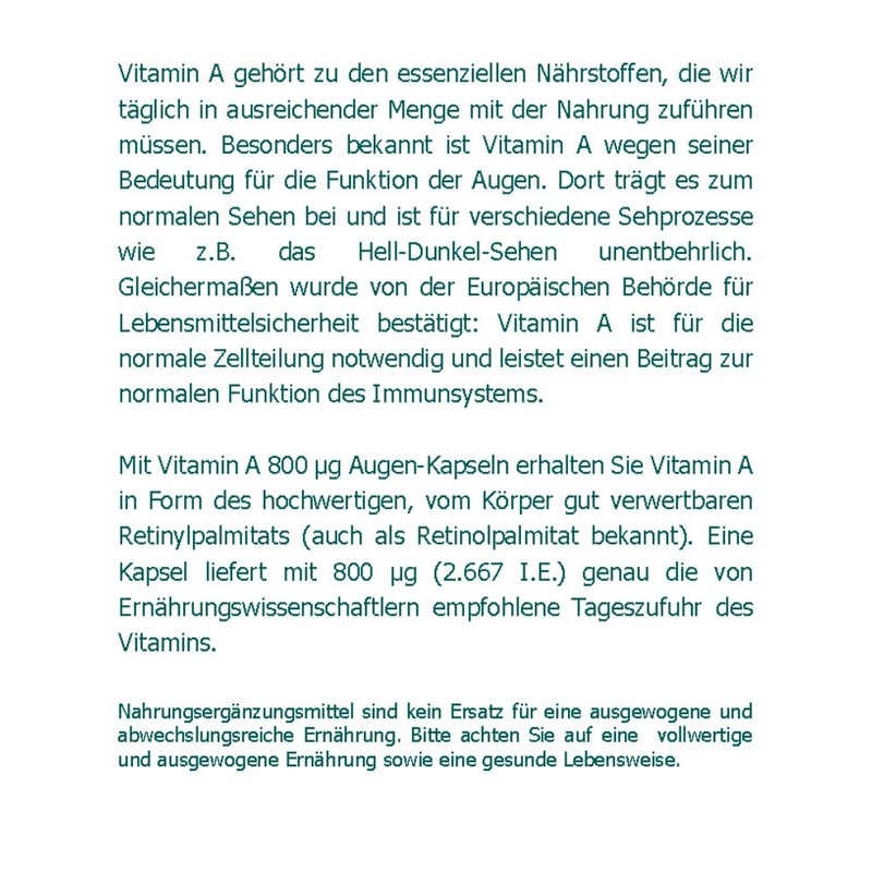 Vitamin A 800 μg Eye Capsules Pack of 180 -