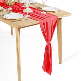 Time to Sparkle 2PCS 10FT Chiffon Table Runner Wedding Decor 28x120 inches Gauze Table Runner Rustic Sheer Table Decor for Romantic Bridal Shower Baby Shower Birthday Party Red