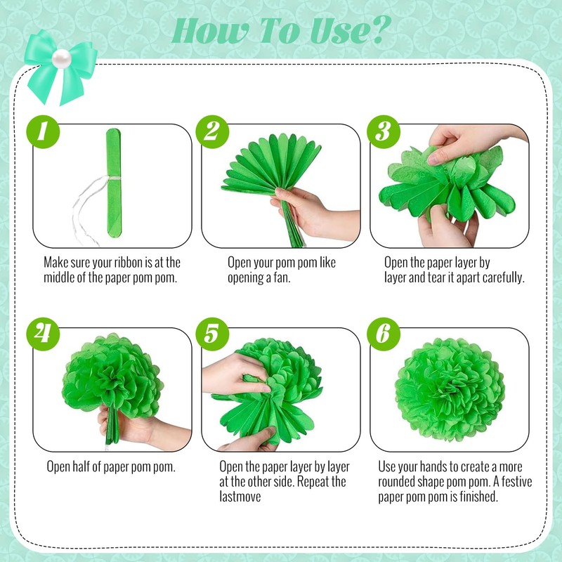 20pcs Tissue Paper Pom Poms - Mint Green - 6