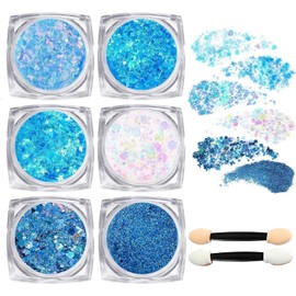 lentejuelas Gel Con Purpurina Corporal, Gel Corporal Con Para La Cara, Holográfico Brillante De Larga Duración, Lentejuelas Gruesas, Purpurina Para Ojos, Labios, Cabello, Uñas, Maquillaje Halloween (Blue, m)