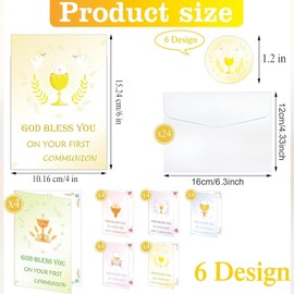 First Holy Communion Thank You Cards with Envelopes and Stickers, Religious Cross 1st Holy Communion Thank You Cards for Girls, Boys and Kids (Pack of 24)