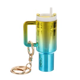 PATIKIL Mini Cup Keychain, Lip Balm Holder Mini Tumbler Key Chain Cute Decor Keychain Charm for Backpack Handbag Purse, Gradient-Gold Green
