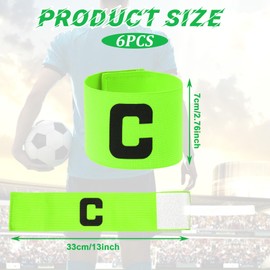 6PCS Captain Armbands, 7x33cm/2.75x13inch Black Soccer Captain Armband Adjustable Leader Armband Team Sport Armbands Football Basketball Player Band for Adult Youth Soccer Volleyball Team, Green