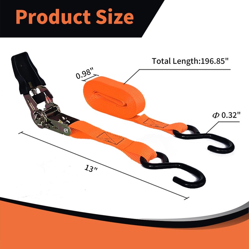 GreenGiggle 8 Pack Ratchet Strap 1 inch 15 Ft -