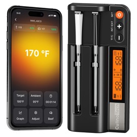 CulinaTech CulinaMeter Two: 2 Probes Wireless Meat Thermometer with LCD Screen, 750FT Digital Cooking Food Thermometer for Beef Lamb Turkey, Dual Sensor Measures Internal & Ambient Temp