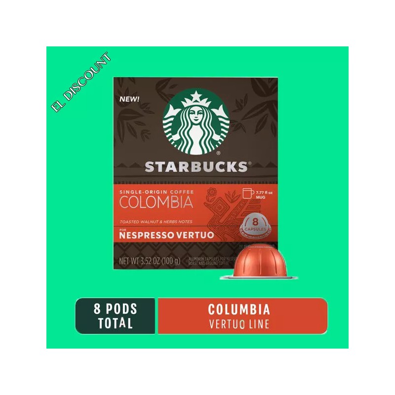 Starbucks Colombia Medium Roast for Nespresso Vertuo Capsules, 4 Boxes