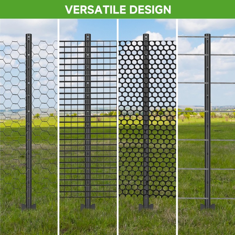 LYDTICK 10Pack Fence Posts 4Ft in Bulk, Metal Fence Stakes