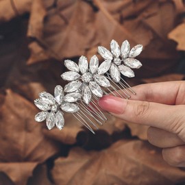 Easedaily Peine de novia para el cabello de novia con cristales plateados, accesorios para el cabello para mujeres y niñas