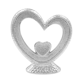 Pearlscent Silver Nested Hearts - Decorative Tabletop Ornament with Diamante Detail - Silver Ceramic Heart Ornament Gift for Home Decor, Weddings, Valentine's Day (Large)