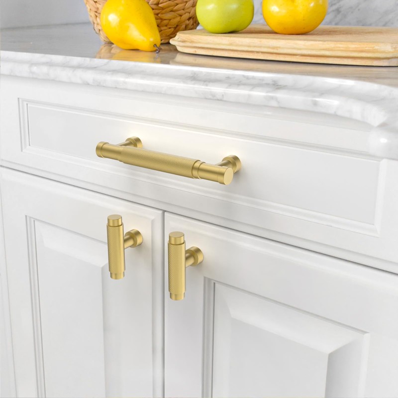 Amerdeco 10 Pack 3.75 Inch(96mm) Brushed Gold Cabinet Pulls Knurled