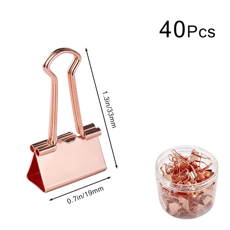 LELE LIFE 40 Pieces Rose Gold Binder Clips Paper Clips