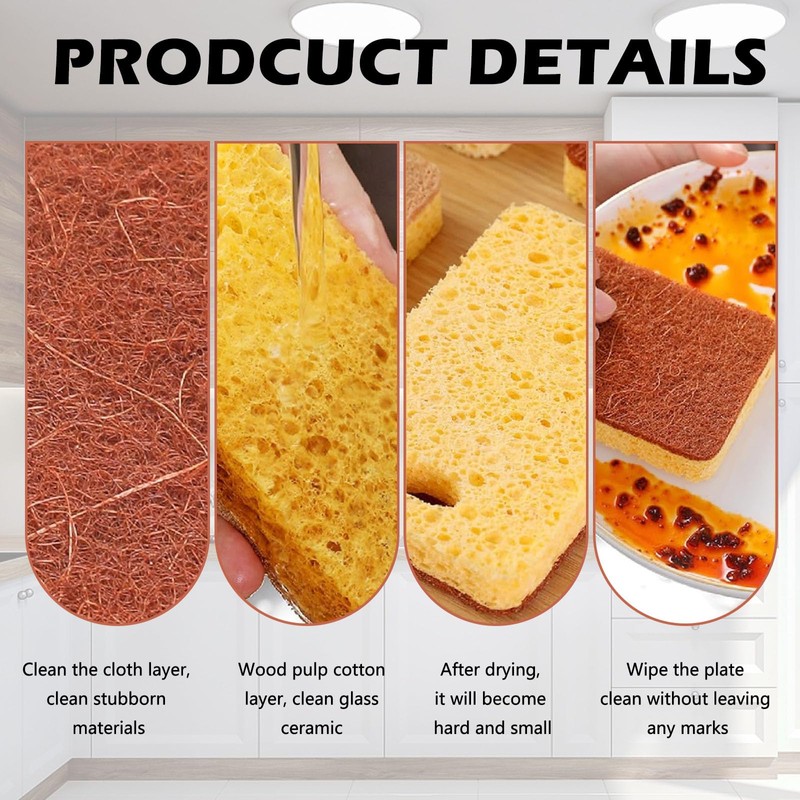 10 Packs Eco Sponges, Kitchen Sponges Multipack, Biodegradable Cellulose Sponge,