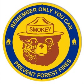 Handmade Smokey Bear Fire Prevention Metal Sign 14 Round