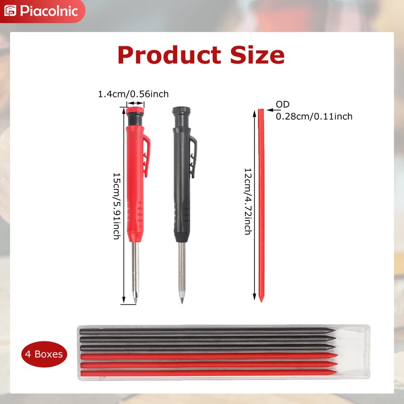 2 Piece Carpenter's Pencil Set, Mechanical Carpenter's Pencils Set, Deep