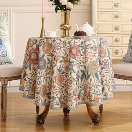 bilin gaier Designer Vintage Linen Round Tablecloth,French Rustic Floral Table Cloth with Colorful Pattern,Decor Table Cover for Kitchen,Dining,Tea Party,Home,Christmas,Diameter 67"