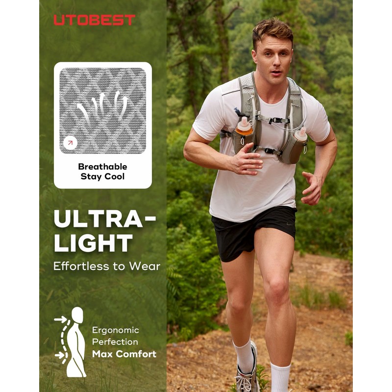 UTOBEST Running Vest, 5L Hydration Vest Lightweight, Running Backpack with