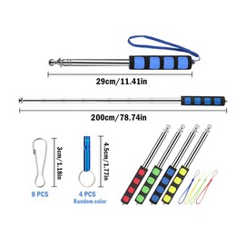 Kellegour 4 pcs Stainless Steel Flagpole, Portable, Telescopic Flag Pole, Extendable 2 m, Handheld Flag Pole Set, with 8 Clip Hooks and 4 Whistles, for Camping, Excursions, Competitions, Travel Guide,
