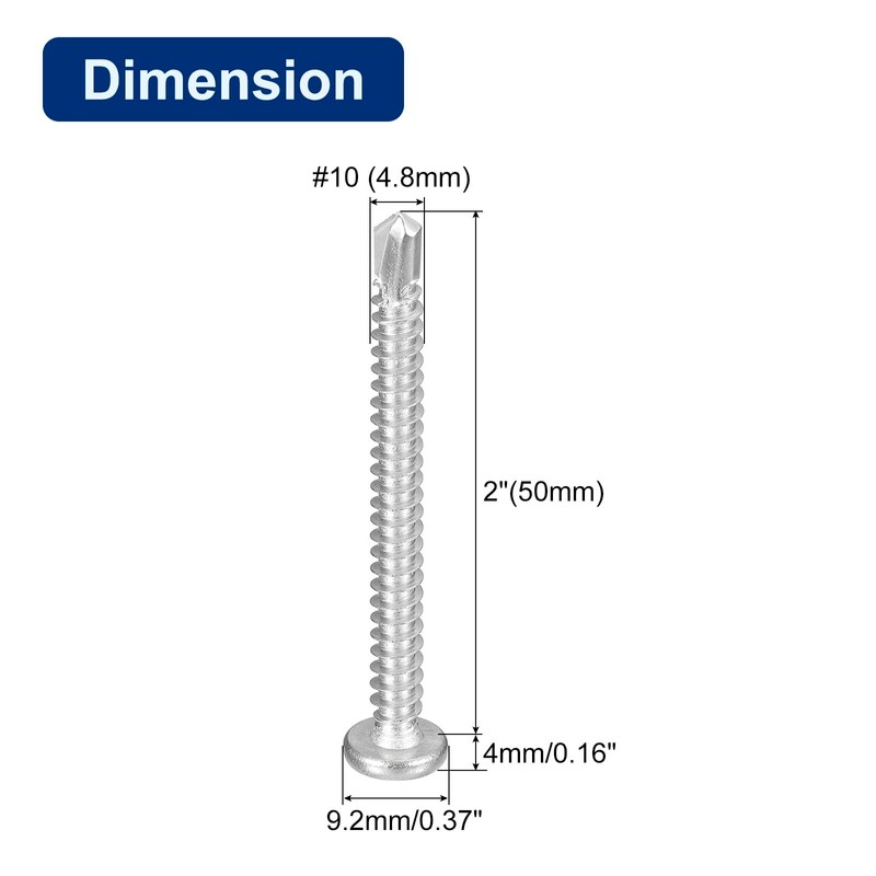 sourcing map #10-2" Self Drilling Screws, 60pcs 410 Stainless Steel