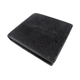 Pelgio Genuine Stingray Shagreen Skin Leather Bifold Wallet (Black, Black)