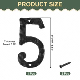 sourcing map House Address Number, 5.5 Inch Cast Iron Vintage Wall Number 5 Outside Numbers for Home Street Office Mailbox Sign, Black
