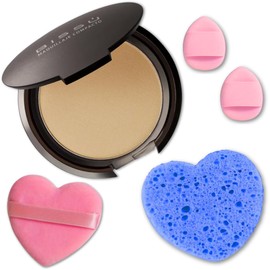 Beetbul Makeup & Exfoliation Kit - Bissú Compact Powder + 1 Medium Velvet Puff + 2 Finger Puffs + 1 Facial Exfoliating Sponge (15 Cocoa, One Size)