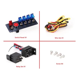 DC12V Flip-Up Ignition Switch Panel 5 in 1 Car Engine Start Push Button LED Toggle Switch Panel for Racing Sport Competitive Car 4 Blue 1 Red