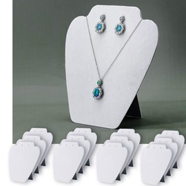 7TH VELVET 12 PCS White Velvet Jewelry Necklace Display Stand, Jewelry Display for Selling and Shows, Necklace Easel Stand, Collapsible Jewelry Necklace Bust Stand
