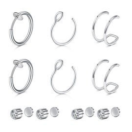 Briana Williams Fake Nose Ring Fake Nose Ring Hoop Fake Nose Rings for Women Fake Lip Rings Fake Lip Piercings Fake Earrings Faux Nose Piercing Spring Clip on Nose Ring Fake Snake Bite Piercings