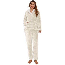 COZYPOIN Women's Fluffy Pajamas Set 2 Piece Soft Fleece Pjs Pullover Pants Loose Plush Sleepwear Warm Fuzzy Loungewear