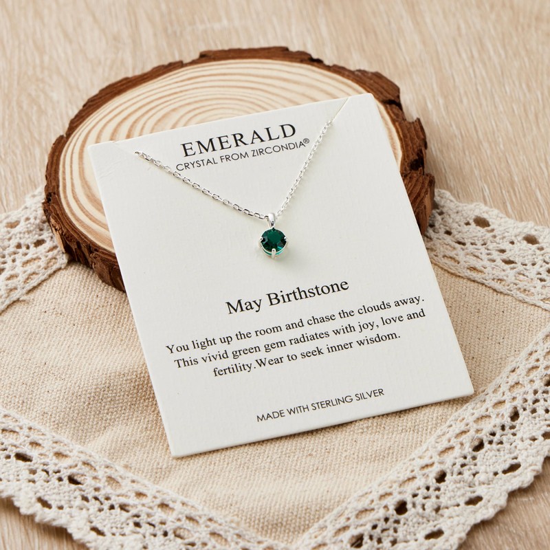 Philip Jones Sterling Silver May (Emerald) Birthstone Necklace Created with
